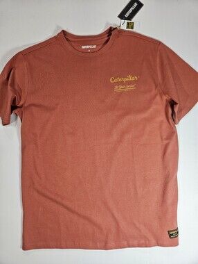 NWT Caterpillar Heavy Knit T-shirt Mens Medium Orange Yellow Logo Gorpcore